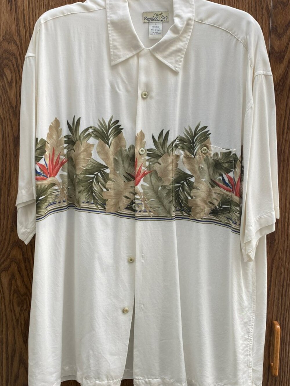 Bamboo Cay Fine Resortwear Mens Off-white 100% Rayon Shirt SIZE L